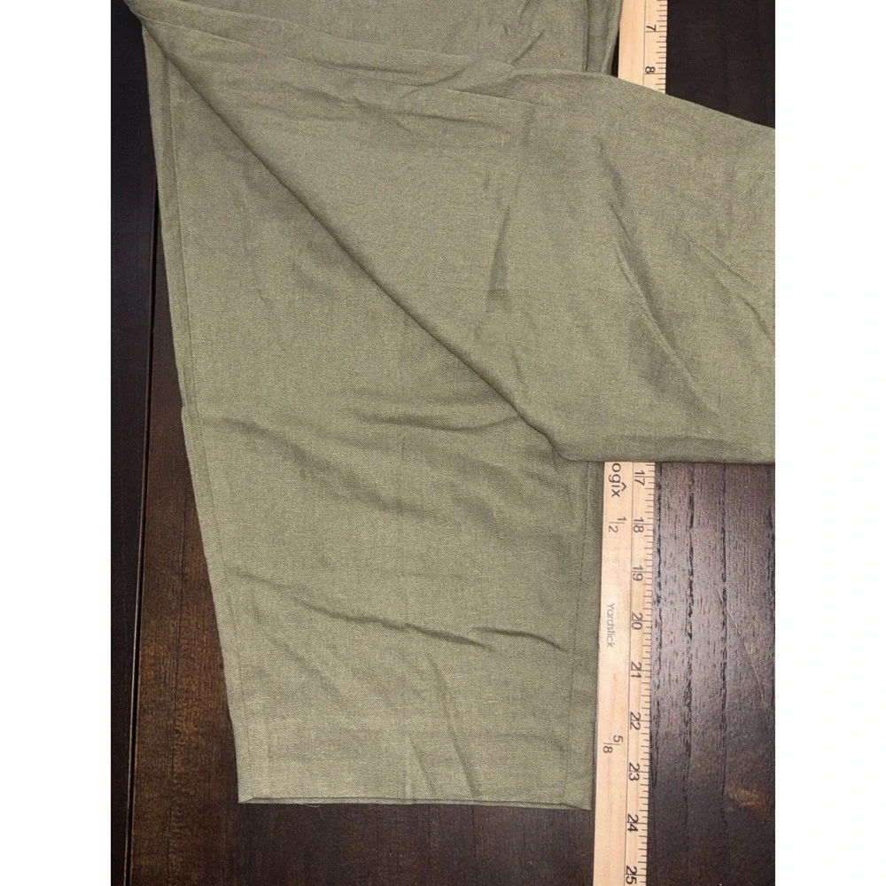 Zara Trousers High Waisted Pleated Linen Blend Gray Green Pants Summer Small